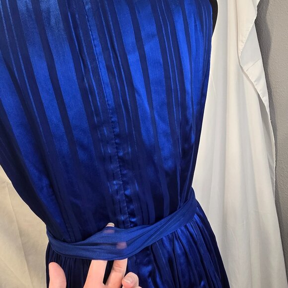 Luxie By Carmen Marc Valvo Blue Dress Size 8 Pockets Matching Belt Lined Zip - Picture 10 of 13